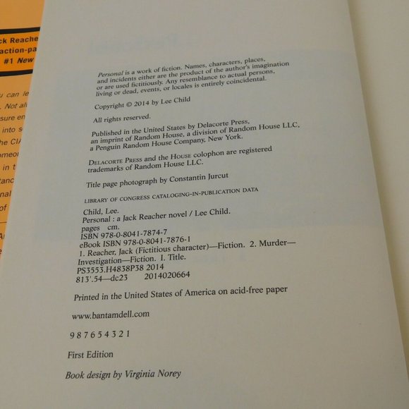 Lee Child Jack Reacher 19 Personal 2014 HC Dust Jacket First Edition Printing - Picture 3 of 3